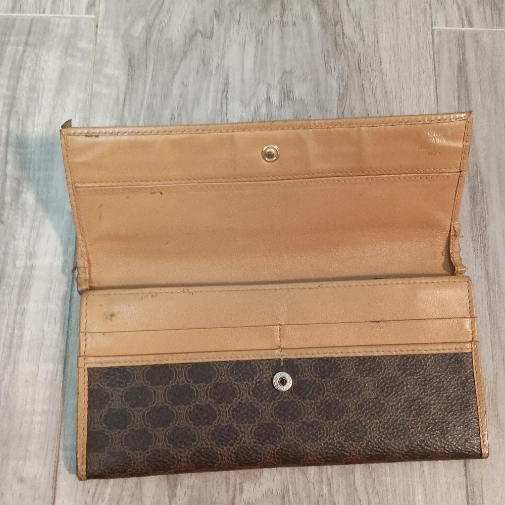 Authentic, Celine Canvas Brown Macadam Long Bi-fold Wallet